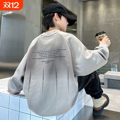 男童秋冬装卫衣春秋季2025儿童痞一体绒加厚打底衫潮加绒白色灰色