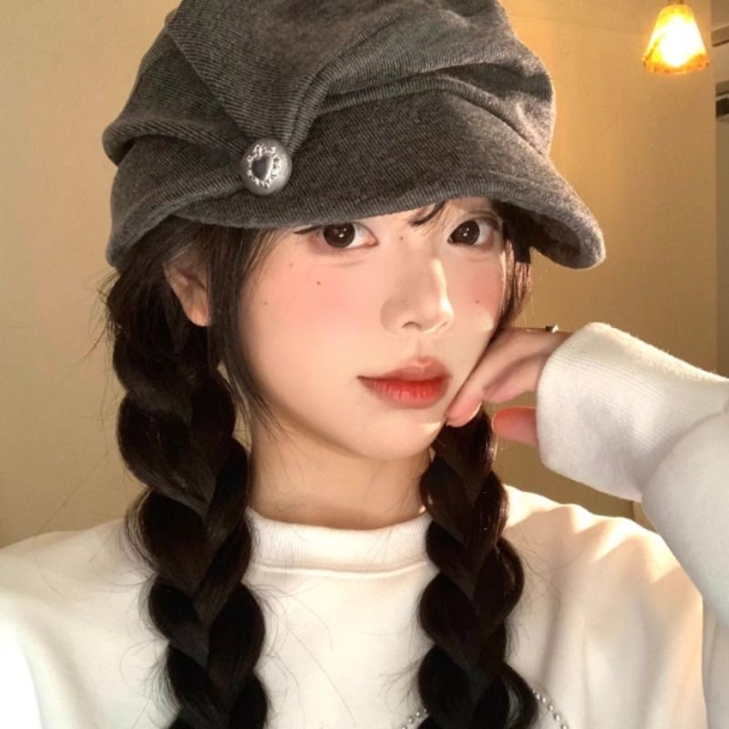 褶皱云朵帽子女2025年八角帽大头围显脸小时尚贝雷帽冬季气质通勤