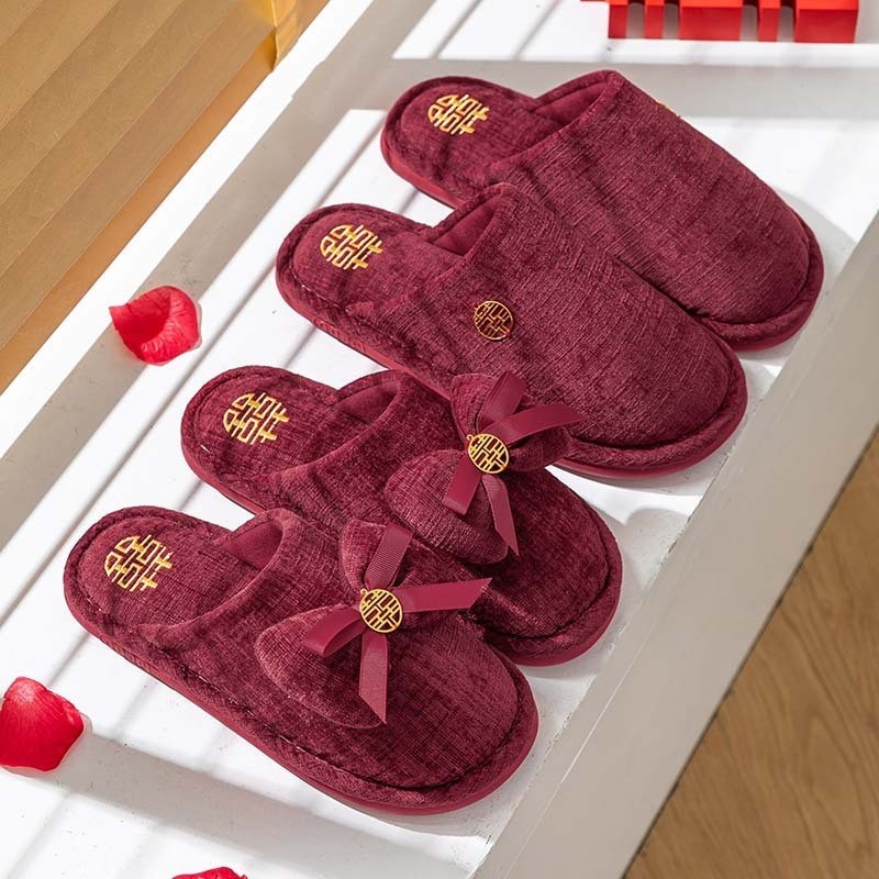 新人结婚女秋冬季情侣居家用新婚喜庆红色防滑软底踩感棉拖鞋男,居家布艺,居家亚麻拖鞋,淘宝优惠券,粉丝福利购,淘宝优惠卷