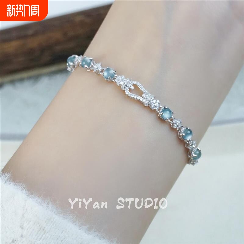 【幂琳】设计洗澡感Y天然高冰翡翠手链女马蹄扣纯银纯银清冷高级