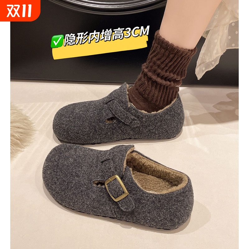 全包灰色勃肯鞋女鞋子2025秋冬新款爆款一脚蹬懒人鞋加绒博肯棉鞋