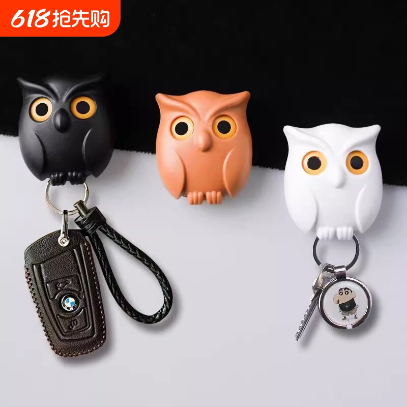 会眨眼猫头鹰磁吸挂钩冰箱磁吸挂钩钥匙收纳器免打孔磁吸墙面粘钩