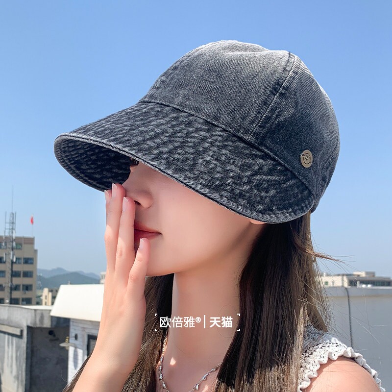 2024夏季新款日系牛仔渔夫帽子女防紫外线遮阳帽显脸小防晒鸭舌帽