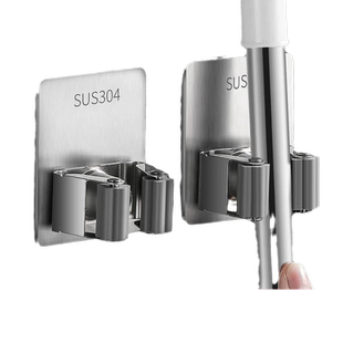 拖把挂钩挂架免打孔壁挂收纳架强力固定卡扣不锈钢拖把夹承重