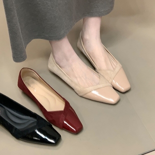 通勤温柔鞋 小众设计感法式 绒面拼接晚晚鞋 女2025年秋季 小香风单鞋