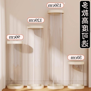 立体大容量孩童玩具公仔收纳桶玩偶透明圆柱防尘可堆叠储物娃娃
