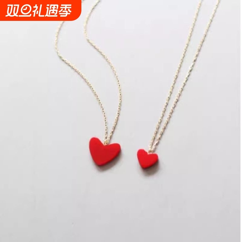 日本小红心项链明星同款女纯银红色小爱心形轻奢锁骨链情人节礼物