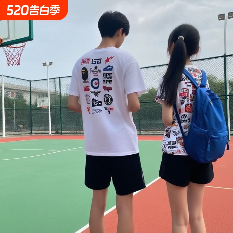 夏季BAPE儿童短袖t恤潮牌男女纯棉宽松猿人头SHARKAPE洋