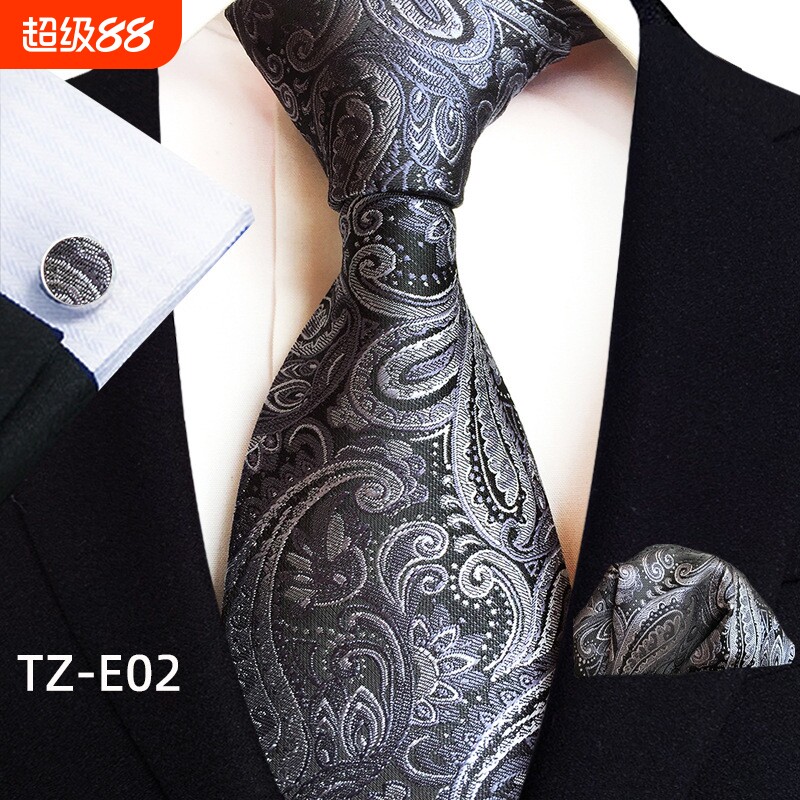 佩斯利领带方巾口袋巾袖扣三件套结婚宴会男士正装配饰厂家直供