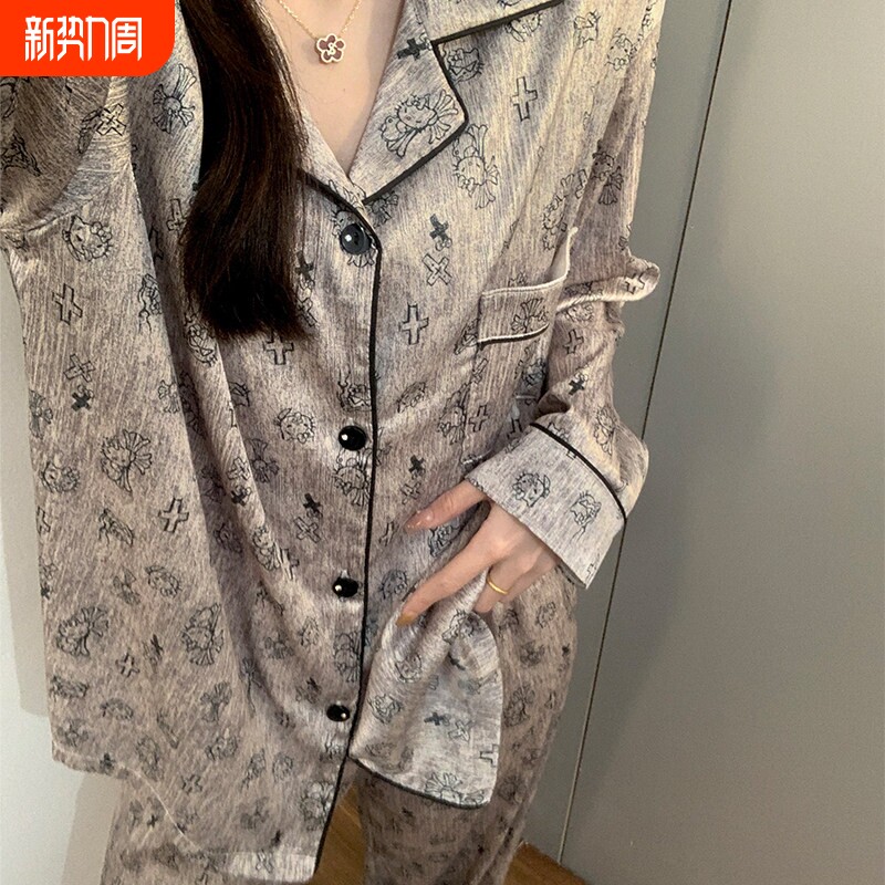 红豆可爱鬼睡衣女款2026新款春秋季冰丝长袖高级感丝绸夏天家居服