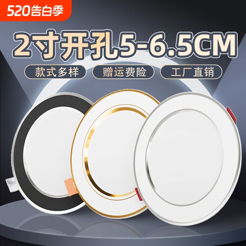 家用筒灯led天花射灯2寸3W5w嵌入式开孔5-6.5cm客厅吊顶洞灯简灯