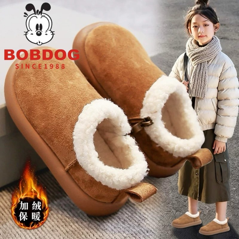 巴布豆儿童棉鞋女童勃肯鞋冬2025新款加绒运动鞋大童雪地短靴平底