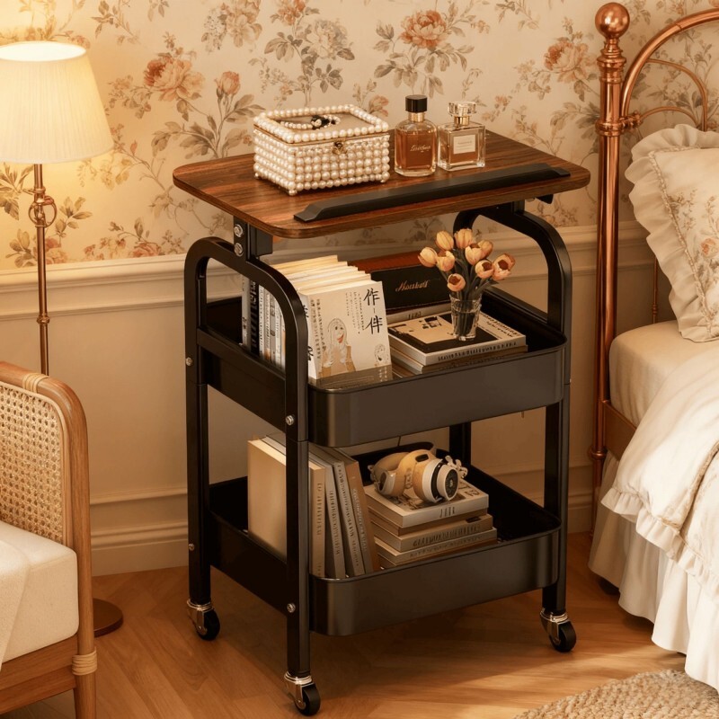 可移动茶几小推车双层边几客厅沙发收纳小桌子带轮茶桌卧室置物架