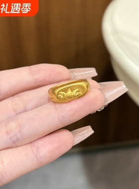 复古古法金色印章莲花戒指女小众设计时尚轻奢个性百搭高级感手饰