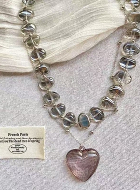 vintage古着Grey crystal heart项链