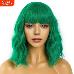 亚马逊爆款跨境假发 欧美节日cos假发水波纹短卷发wigs假发全头套