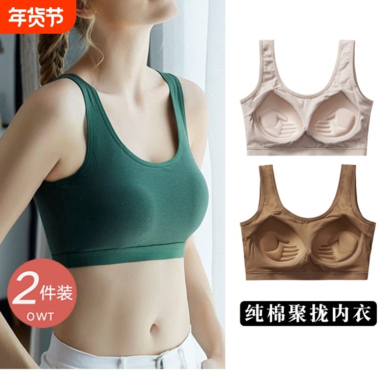 纯棉内衣少女学生无钢圈聚拢防下垂运动文胸罩美背固定显大内搭