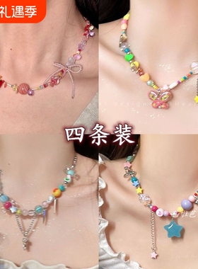 彩色蝴蝶结项链新款|千人收藏