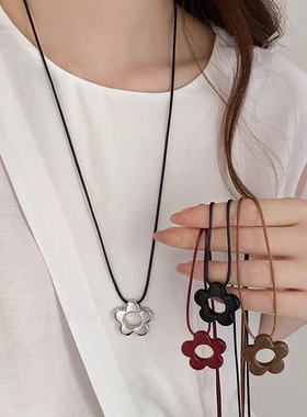 韩版简约长款花朵项链新款小众时尚小清新毛衣链卫衣链配饰