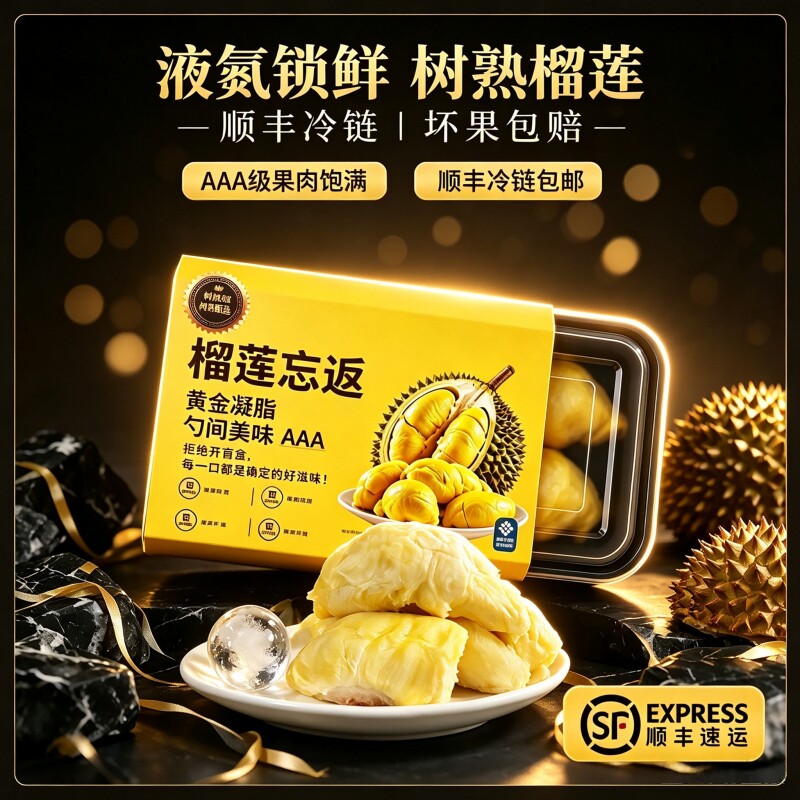 【顺丰】泰国金枕冷冻榴莲肉液氮锁鲜树熟冻榴莲顺丰包邮280g盒装