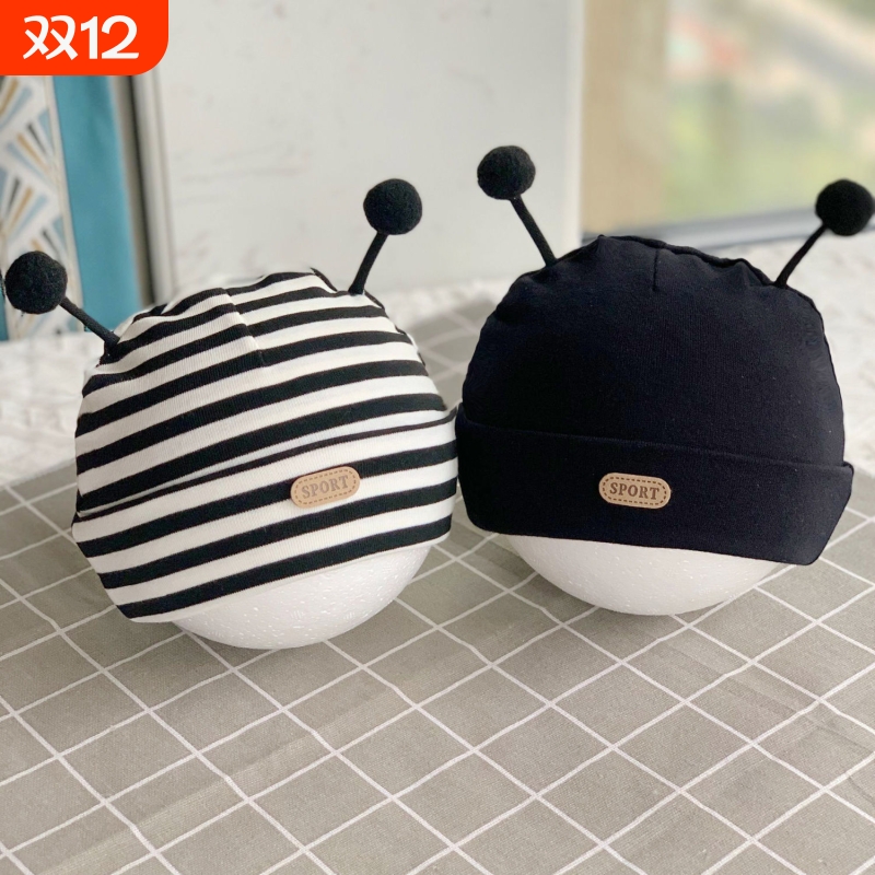 秋冬双层厚款新生儿胎帽男女宝宝可爱小触角帽子保暖婴儿冬天帽子