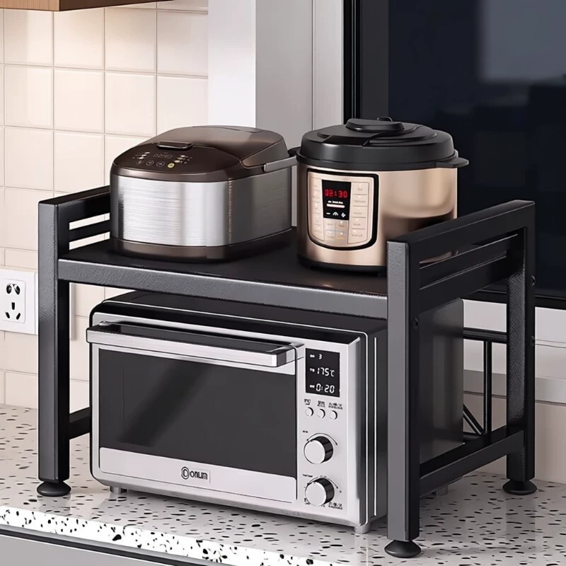 厨房微波炉置物架可伸缩家用多层烤箱支架桌面台面收纳架子双层