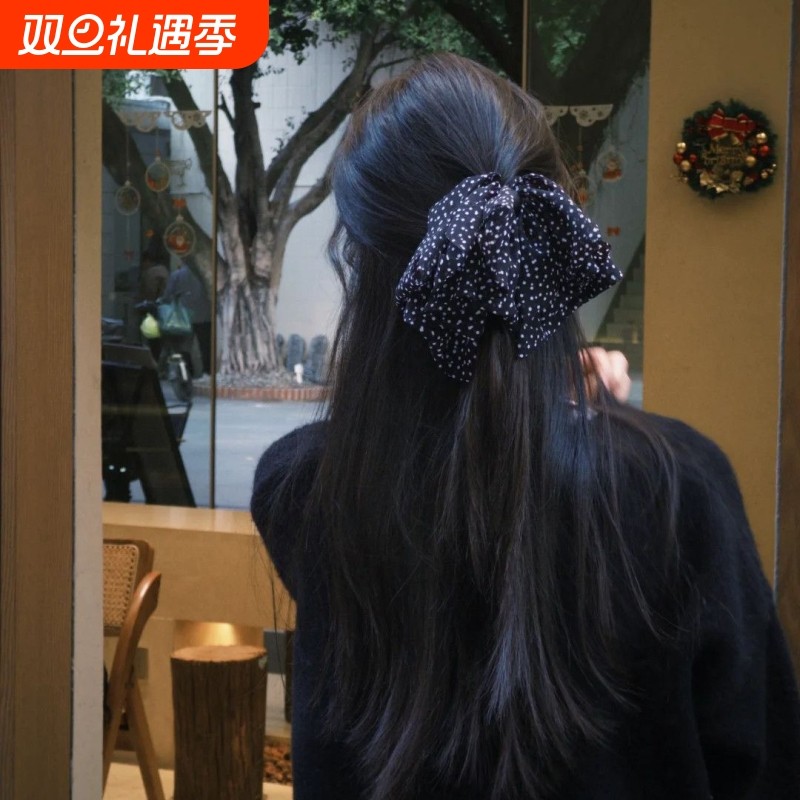 复古多层雪纺波点蝴蝶结抓夹法式小号半扎发马尾夹气质发饰女抓夹