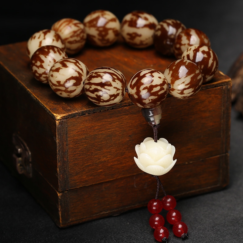 菩提根单圈手链大颗粒花皮虎斑菩提佛珠文玩手串莲花吊坠手持饰品