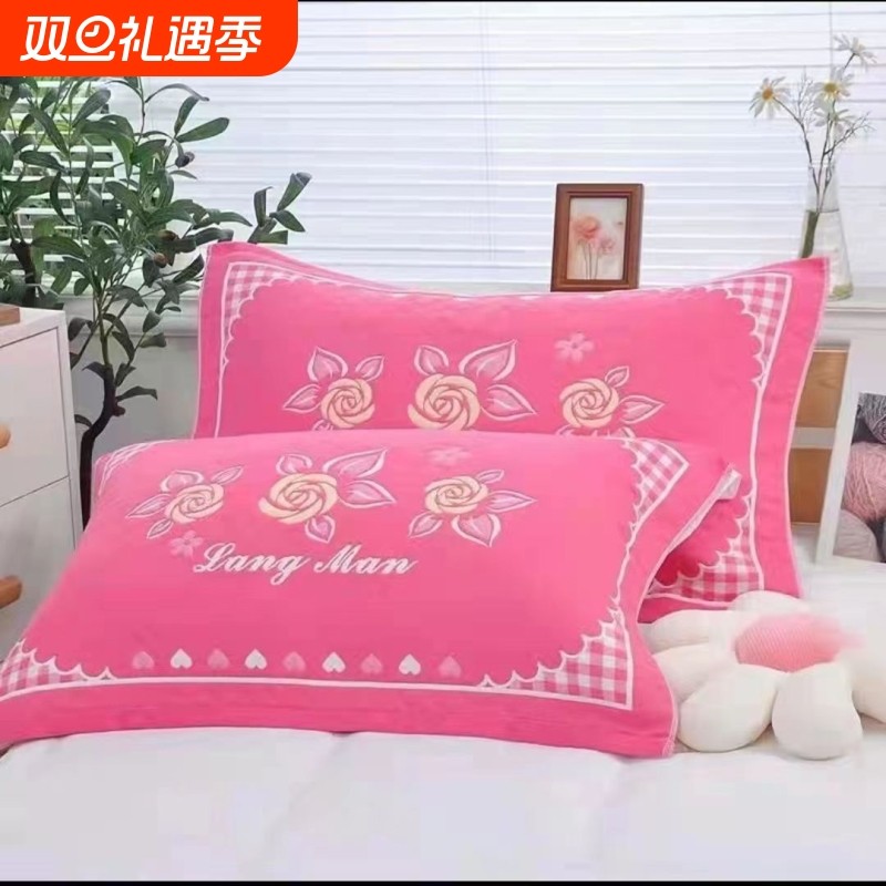 纯棉纱布枕巾单人款成人高档透气加厚情侣家用柔软吸汗枕头巾一对