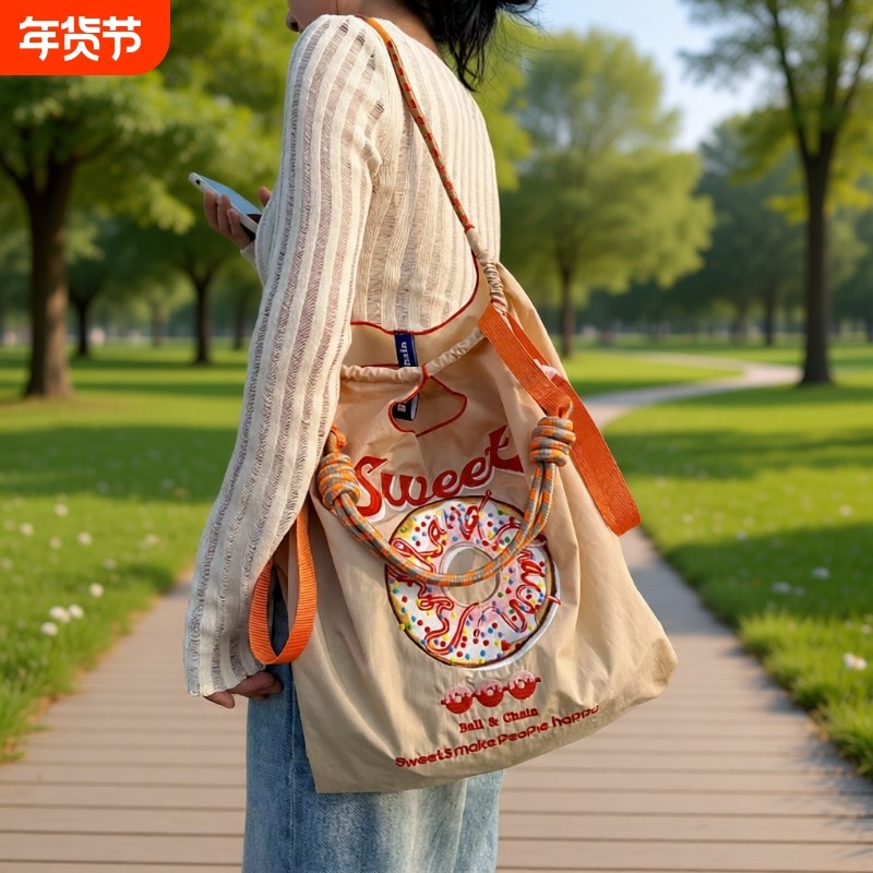 2025托特包ballchain日本刺绣单肩包女斜挎大容量帆布包