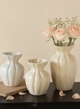 陶瓷花瓶高级感复古白色法式美式摆件客厅水培插花鲜花奶油风装饰