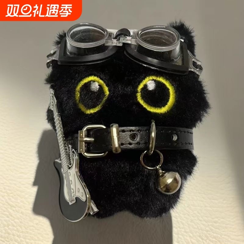 新款朋克风黑猫玩偶毛绒公仔挂件可爱猫咪包包挂饰情侣礼物学生