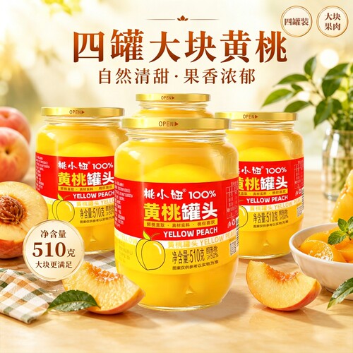 【4大罐】桃小妞黄桃罐头510g水果什锦瓶装即食解馋小零食糖水