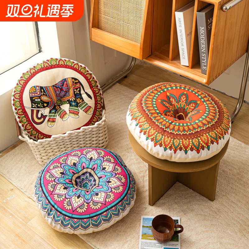 防滑垫复古家用加厚棉麻圆形坐垫创意轻奢餐桌茶几屁股地垫蒲团