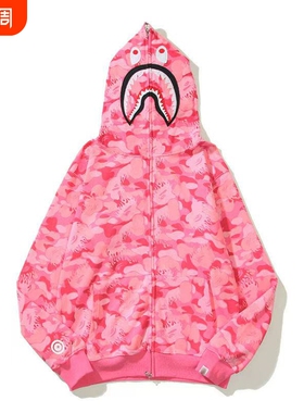 潮牌APE连帽卫衣重磅正确高版本冬SHARK APE鲨鱼迷彩拉链外套亲子