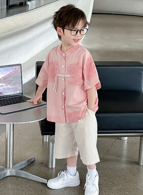 男童夏新中式套装国风衬衫两件套