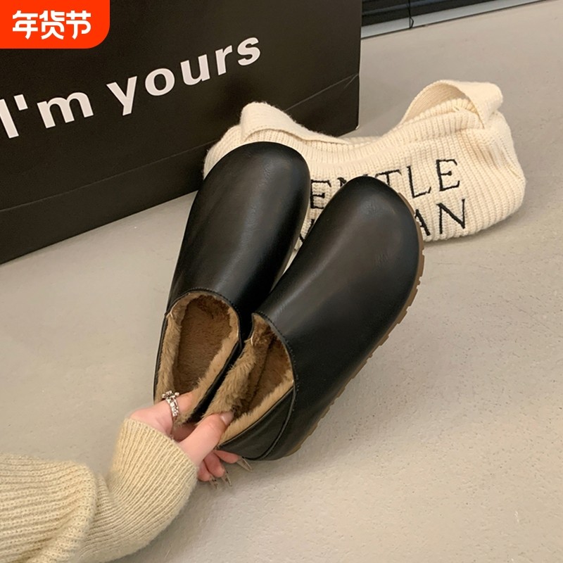 勃肯小皮鞋女秋冬加绒棉鞋2025新款软底不累脚两穿豆豆鞋平底防滑,女鞋,棉鞋,淘宝优惠券,粉丝福利购,淘宝优惠卷