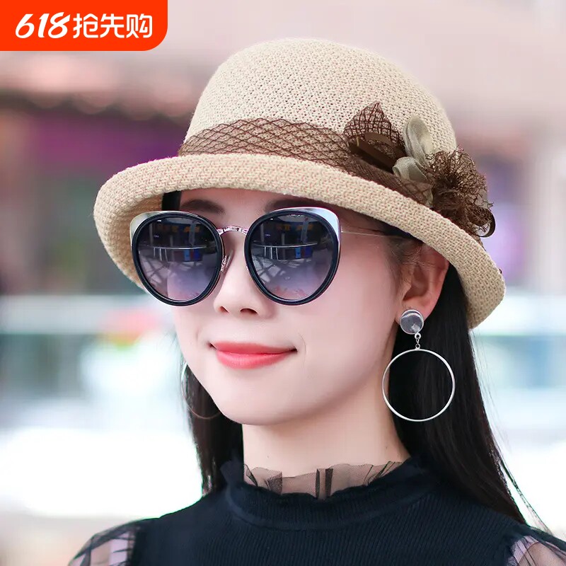 妈妈盆帽帽子女渔夫帽女士夏季时尚薄款透气草帽礼帽卷边可折叠