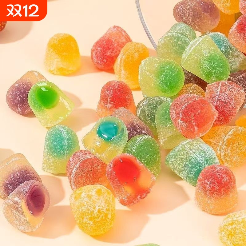 爆浆果汁软糖混合水果味橡皮糖维生素C酸甜QQ糖果儿童小零食批发