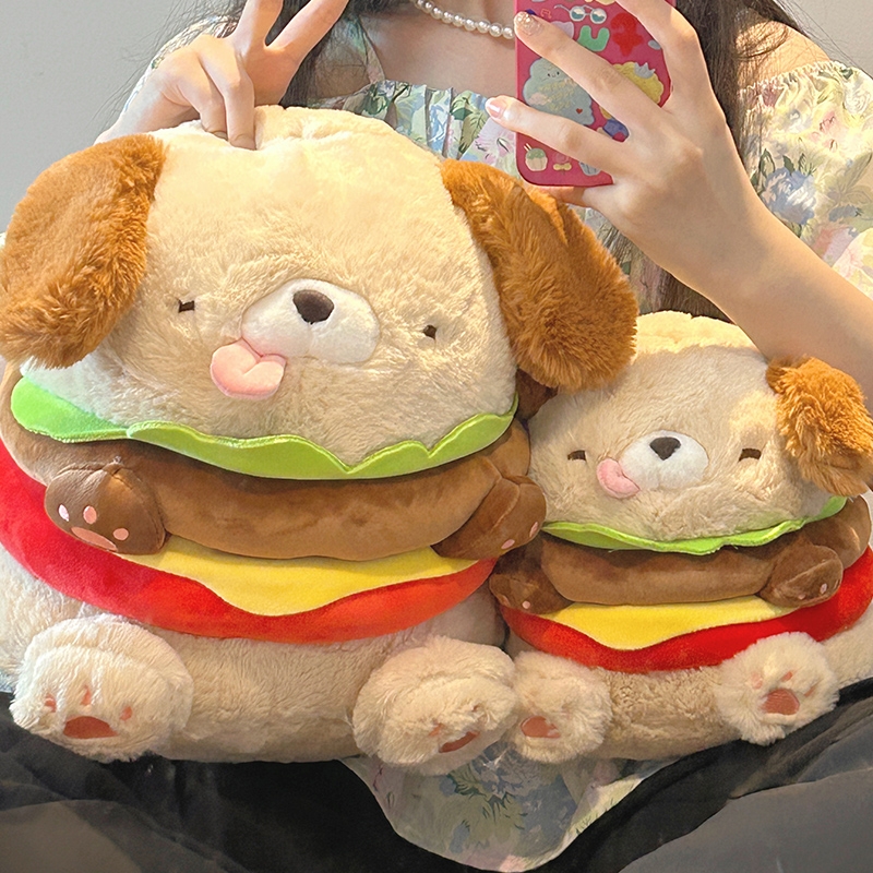 汉堡狗玩偶小狗公仔牀上毛绒玩具女孩布娃娃抱着睡觉抱枕女生礼物