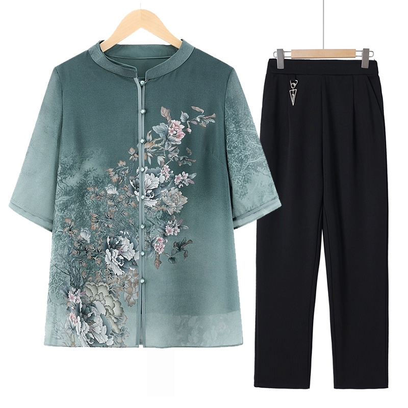 奶奶装夏季雪纺衬衫女短袖上衣中老年人妈妈太太衣服薄款时尚衬衣