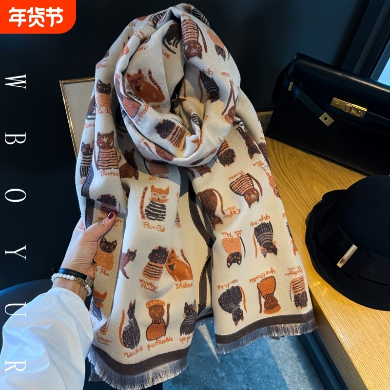 LVАFGН正品羊绒围巾女秋冬季时尚猫咪加厚保暖围脖防风御寒外搭