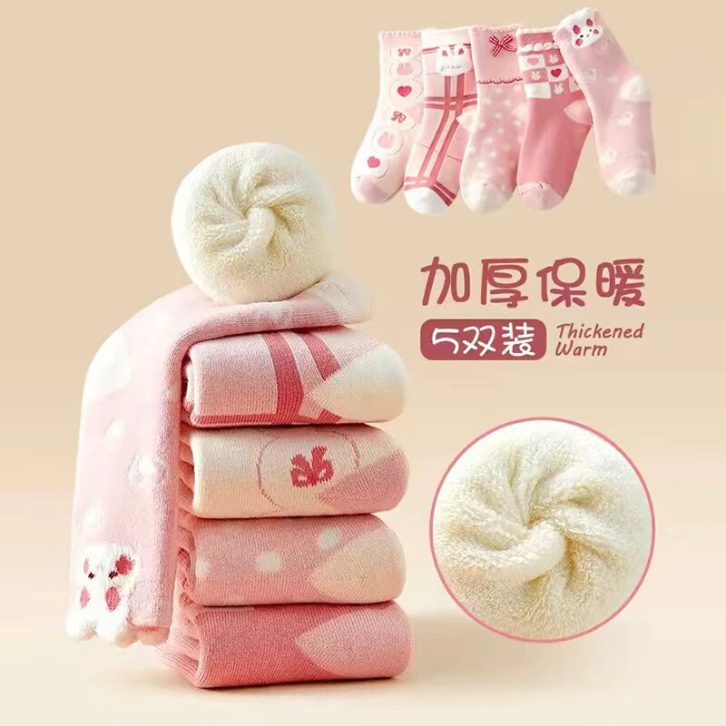 儿童袜子秋冬季女童加厚加绒毛圈袜女宝宝纯棉冬款保暖大童袜卡通