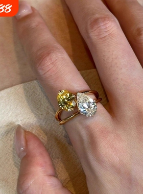 富贵感vintage双色水滴锆石戒指精致轻奢小众设计感交织钻食指戒