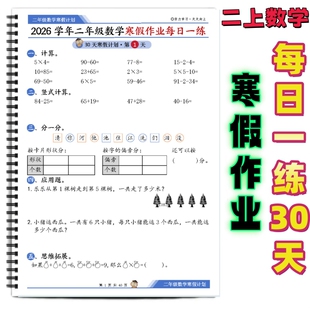 二年级上册数学寒假作业每日一练30天含答案二年级上数学脱式计算解决问题拓展练习思维提升强化训练每日打卡