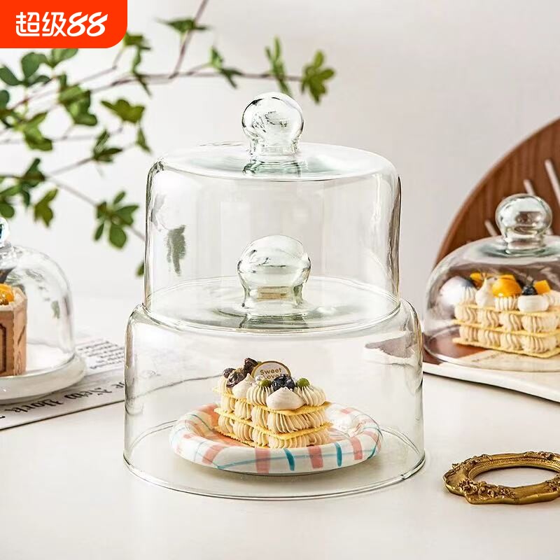 玻璃罩水果盘透明菜盖蛋糕盖子罩子展示圆形食品防尘微波炉适用图片
