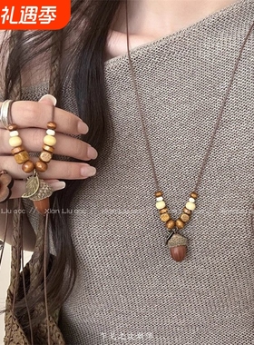 复古橡果吊坠项链女|千人加购