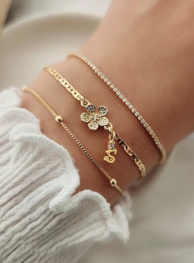 欧美创意设计手饰法式复古微镶花朵手链时尚气质饰品手链高级