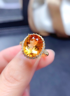 鸽子蛋金黄锆石高端网红热卖新品仿天然黄水晶开口戒指女指环黄钻