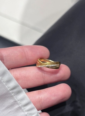 法式复古金色微镶双环交叉戒指女小众设计时尚轻奢高级感活口指环